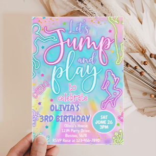 Gefärbte Krawatte Retro Jump and Play Birthday Ein Einladung