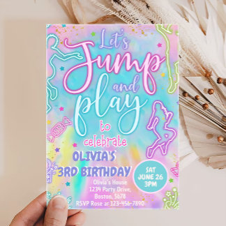 Gefärbte Krawatte Retro Jump and Play Birthday Ein Einladung