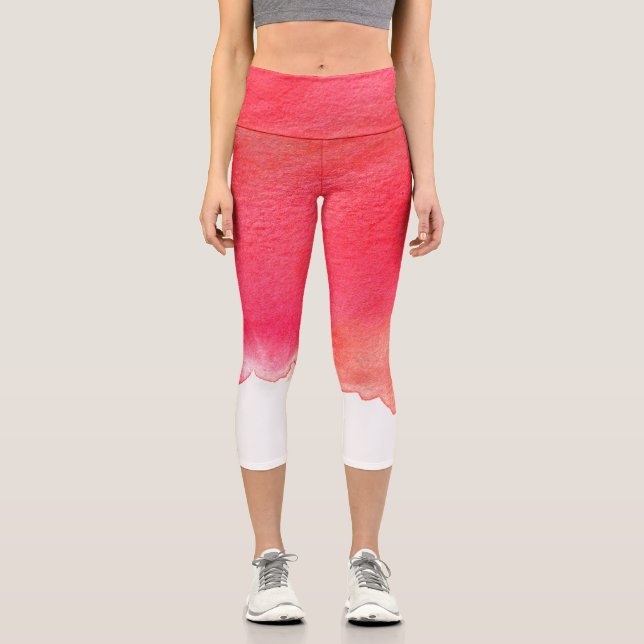 Gefärbte Krawatte Rot Aquarell künstlerische farbe Capri Leggings (Vorderseite)
