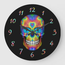 Gefärbte Krawatte Schädel Tote Zombie Untote Mauer Große Wanduhr