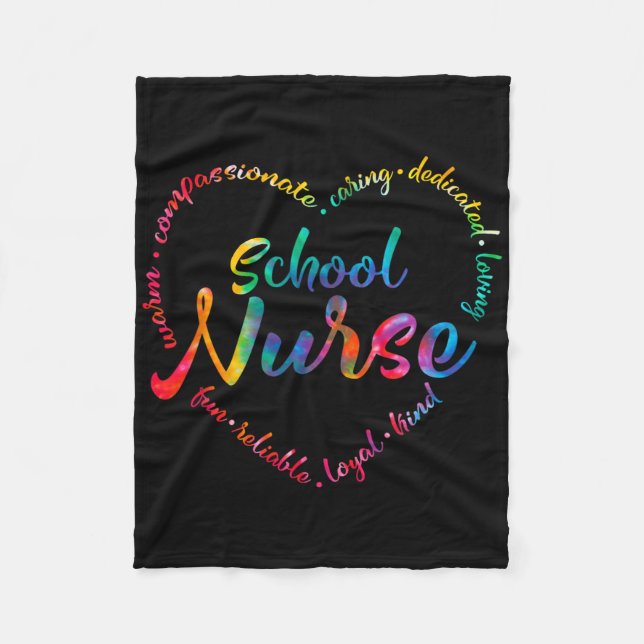 Gefärbte Krawatte School Nurse Heart Word Krankenp Fleecedecke (Vorderseite)