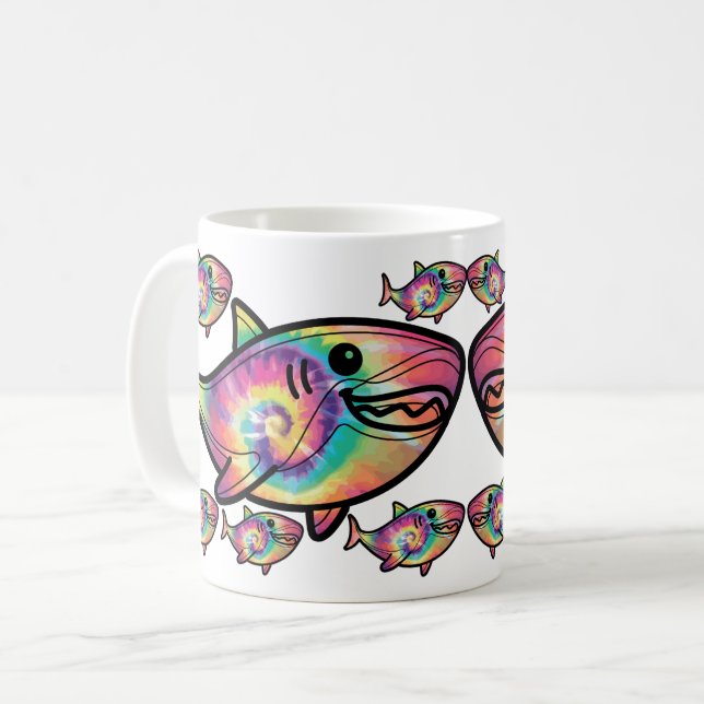 Gefärbte Krawatte Shark: Ein farbenfroher Wasserko Kaffeetasse (Vorderseite Links)
