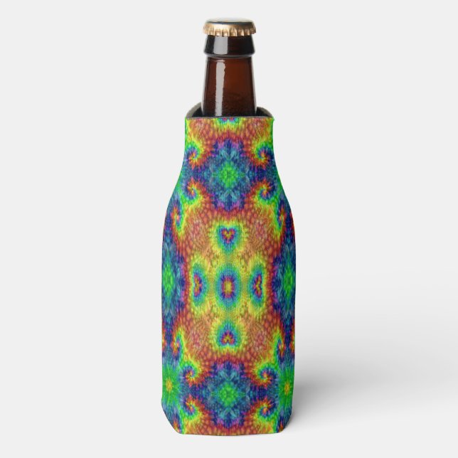 Gefärbte Krawatte Sky Vintag Fraktal Kaleidoskop Flaschenkühler (Flaschenvorderseite)