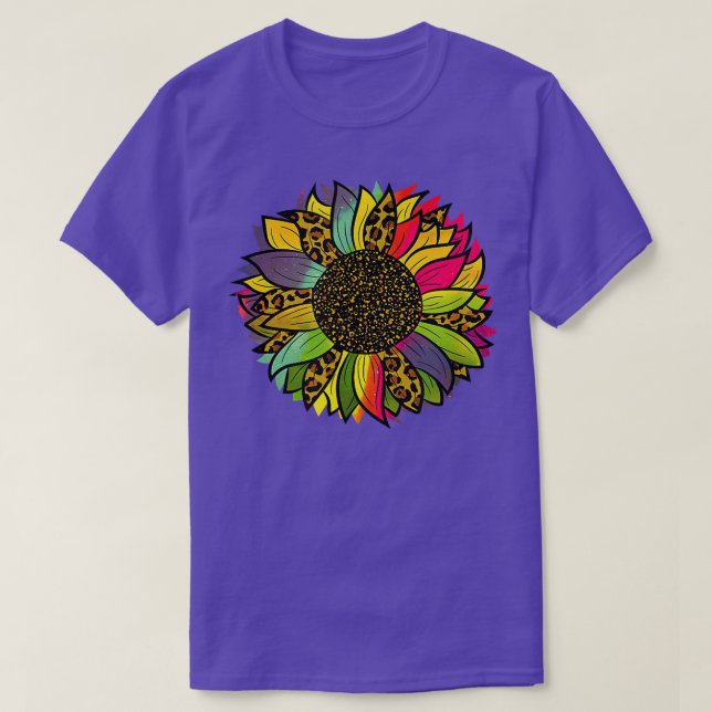 Gefärbte Krawatte Sonnenblume Leopard Blume Power  T-Shirt (Design vorne)