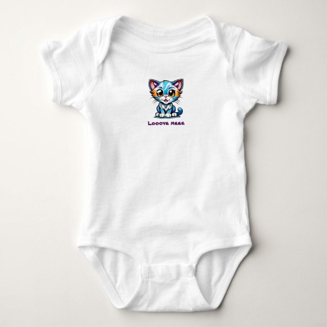 Gefärbte Krawatte Spaß Cartoon Kitty Cat sagt Lieb Baby Strampler (Vorderseite)