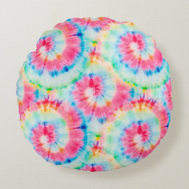 gefärbte Krawatte Spiral. Schöne Wasserfarbe Kunst Rundes Kissen (Vorderseite)
