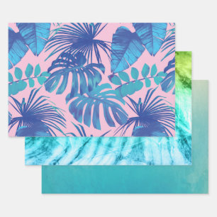 Gefärbte Krawatte, strahlend blau und farbenfrohe  Geschenkpapier Set
