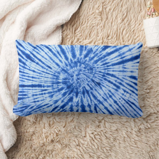Gefärbte Krawatte Swirl Blue Print Lumbar Kissen (Decke)
