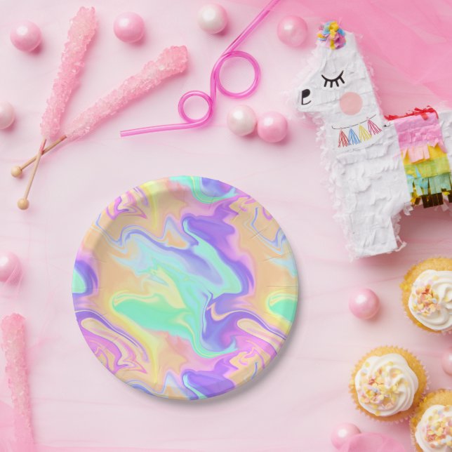 Gefärbte Krawatte Swirl Marble Retro Groovy Pappteller (Party)