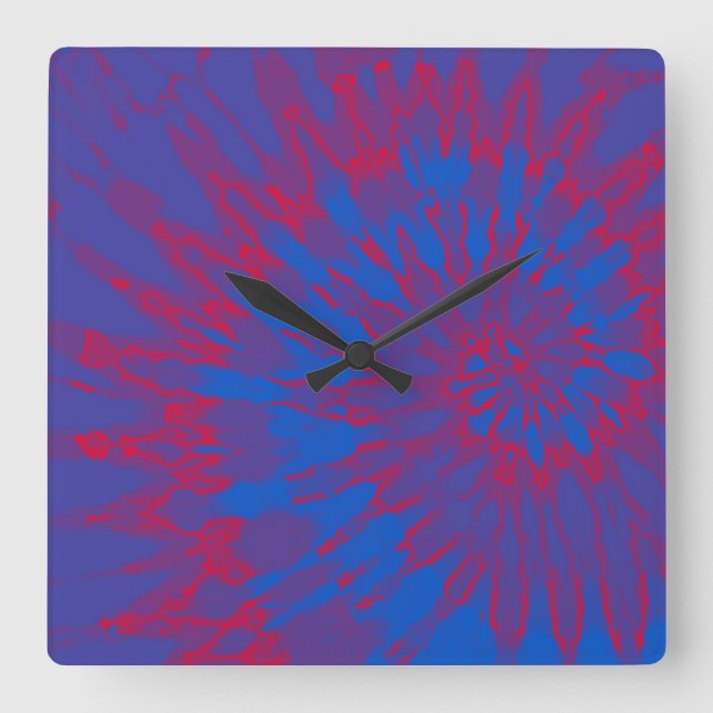 Gefärbte Krawatte-Uhr für helles Blau und Rot Quadratische Wanduhr (Vorderseite)