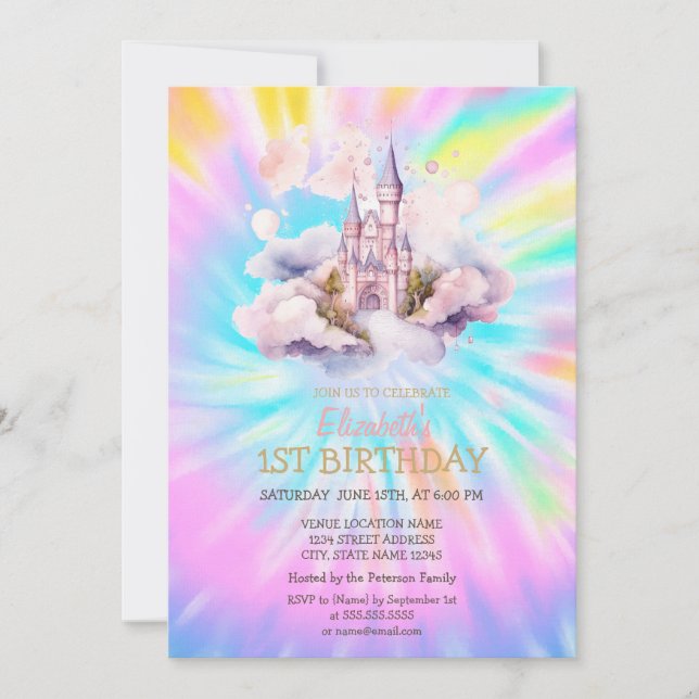 Gefärbte Krawatte Watercolor Rainbow Einladung (Vorderseite)