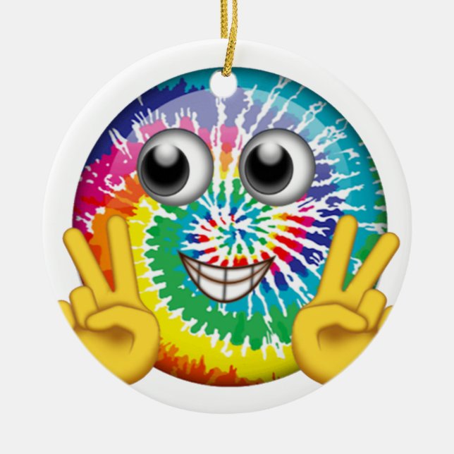 Gefärbte KrawatteHippie Emoji Friedenszeichen Keramik Ornament (Vorne)