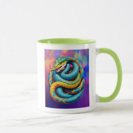 Gefärbte Riesenschlange auf gefärbtem Boden gewick Tasse