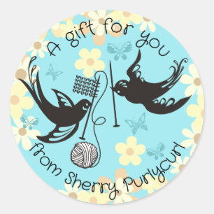 Gefasste Farbvögel Stricknadeln aus Garn Runder Aufkleber