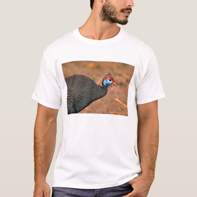 Gefiederte Guinea (Numida meleagris). Afrika, T-Shirt (Vorderseite)