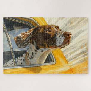 Gefleckter Hund auf Autoreise-Kunstprint