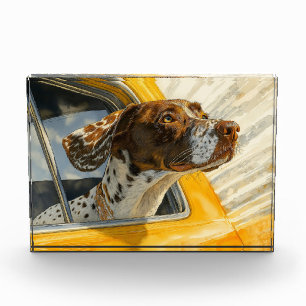 Gefleckter Hund auf Autoreise-Kunstprint Fotoblock