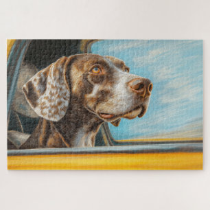 Gefleckter Hund auf einem Auto-Abenteuer-Kunstprin