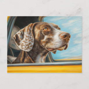Gefleckter Hund auf einem Auto-Abenteuer-Kunstprin Postkarte