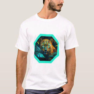 Gefleckter Leopard im Dschungel mit Türkisfarbenem T-Shirt