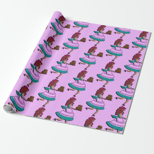 Geflecktes Muster Vintager Kuchendame in Kleidung Geschenkpapier