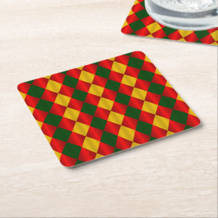 Geflochtene Harlequin-Red-Green-Gold-PARTY-UNTERSE Rechteckiger Pappuntersetzer