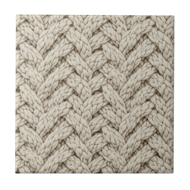 Geflochtene Stricktextur – Warmbeige (2) Fliese (Vorderseite)