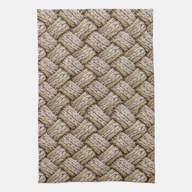 Geflochtene Stricktextur – Warmbeige (3) Geschirrtuch (Vertikal)