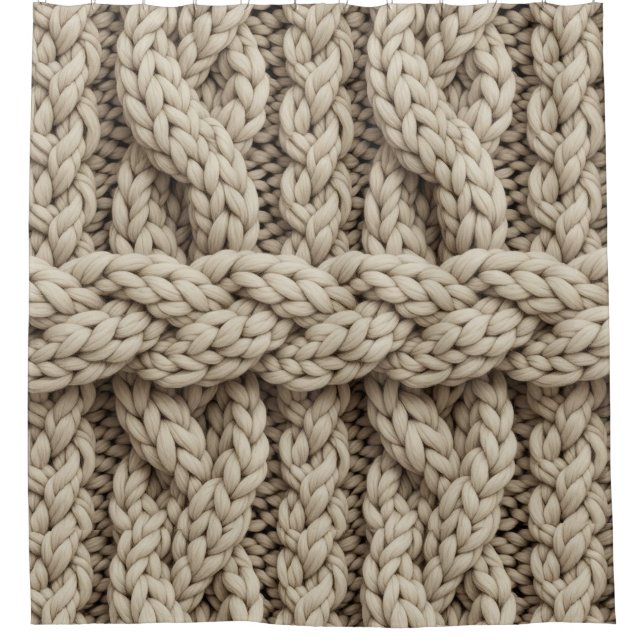Geflochtene Stricktextur – Warmbeige (4) Duschvorhang (Vorderseite)