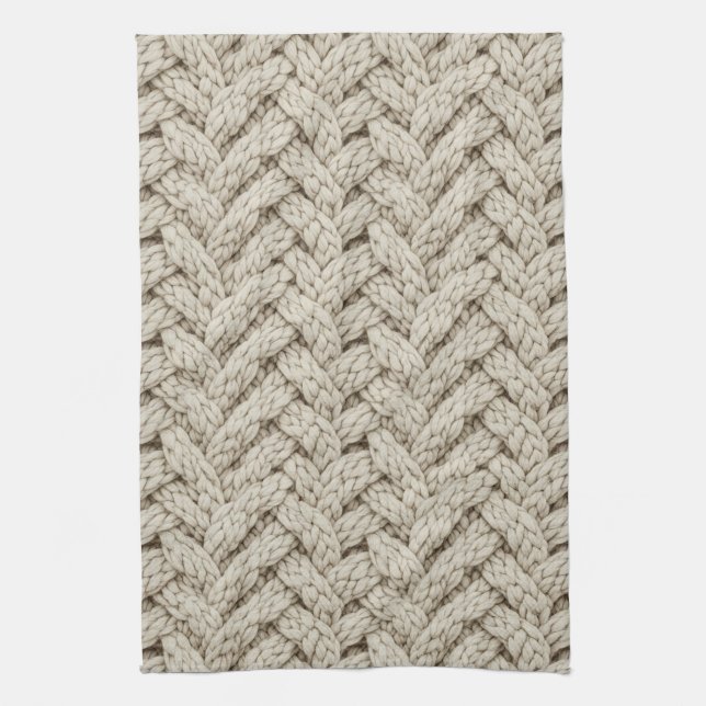 Geflochtene Stricktextur – Warmes Beige (2) Geschirrtuch (Vertikal)