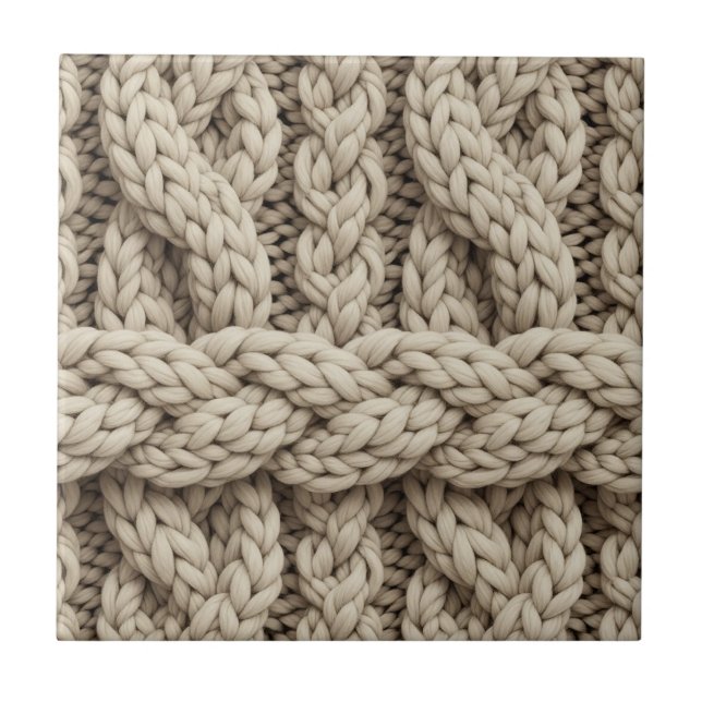 Geflochtene Stricktextur – Warmes Beige (4) Fliese (Vorderseite)