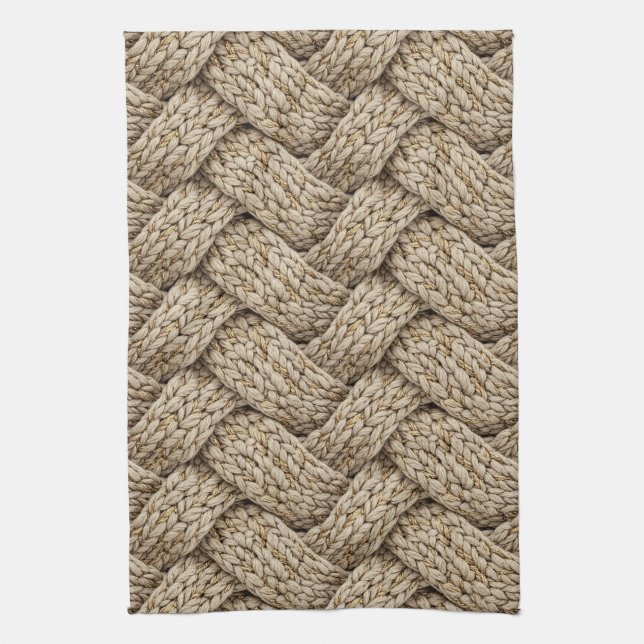Geflochtene Stricktextur – Warmes Beige Geschirrtuch (Vertikal)