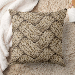Geflochtene Stricktextur – Warmes Beige Kissen