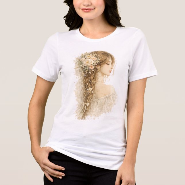 Geflochtenes Boho-Mädchen Tri-Blend Shirt (Vorderseite)