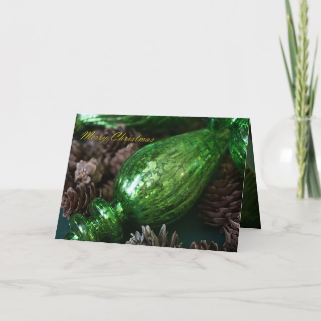 Geflochtenes grünes Quecksilberglas & Pinecones We Karte (Vorderseite)