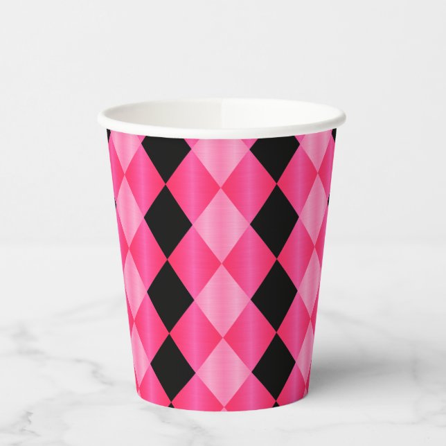 Geflochtenes Harlequin, Pink-Schwarz-PAPER-PARTY C Pappbecher (Links)