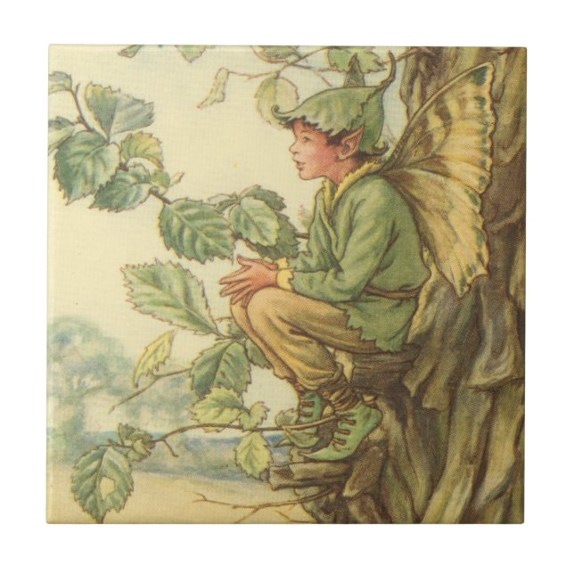 Geflügel-Elm-Fee in einem Baum Fliese (Vorderseite)