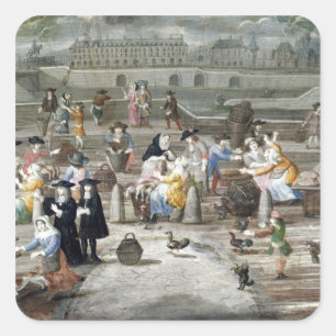 Geflügelmarkt auf Quai des Grands Augustins Quadratischer Aufkleber