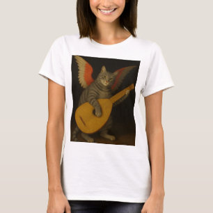 Geflügelte Musikerkatze, die Lute spielt, Kunst T-Shirt