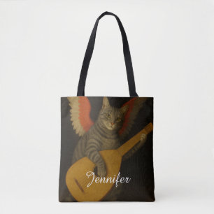 Geflügelte Musikerkatze, die Lute spielt, Kunst Tasche