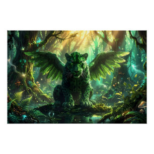 Geflügelter Leopard – Fantasie Tierillustration Poster