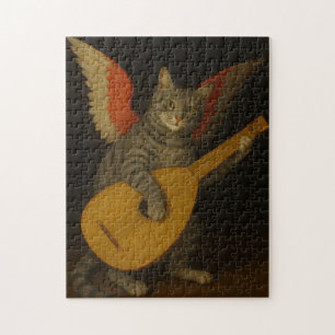 Geflügelter Musiker-Kater spielt Laute Kunst
