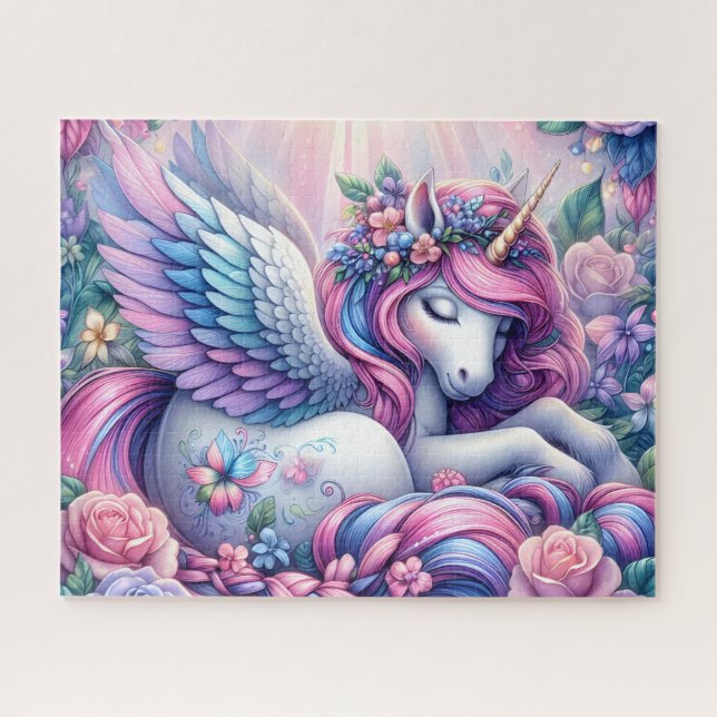 Geflügeltes Einhorn mit Blumen (Horizontal)