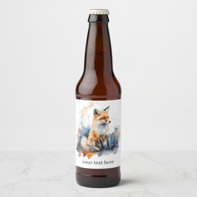 Geflüster des wilden Fuchses in Wasserfarbe, nach  Bierflaschenetikett (Vorderseite)