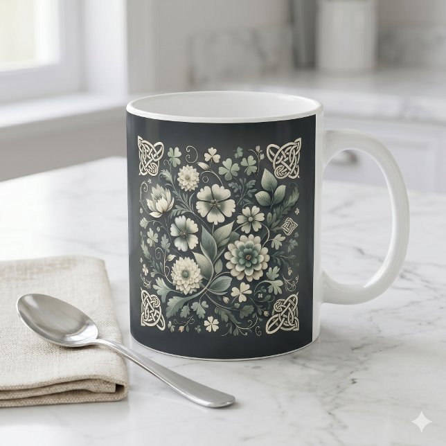 Geflüstertes Klee-Knotenmuster-Garten Kaffeetasse (Whispered Clover Knotwork Garden Coffee Mug)