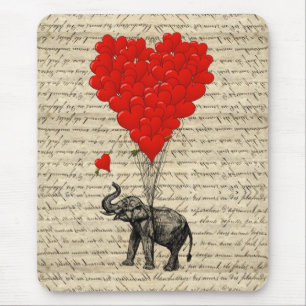 Geformte Ballone des Elefanten und des Herzens Mousepad