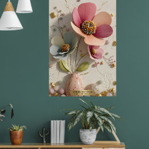Geformtes Keramik- und Goldblatt-Blumenrelief - Au Poster