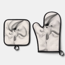 gefroren: Abstrakt, grau, weiß und schwarz Ofenhandschuh & Topflappen-Set