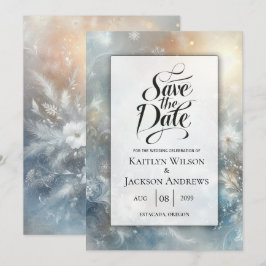 Gefrorene Petalen in einer Golden Winter Mist Hoch Save The Date