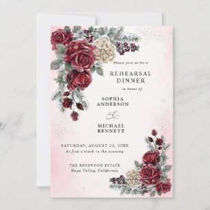 Gefrorene Rosen Winter-Hochzeitsprobe-Abendessen Einladung